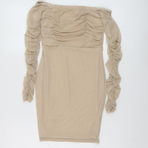 PRETTYLITTLETHING Womens Beige Polyester Mini Size 8 Square Neck Pullover
