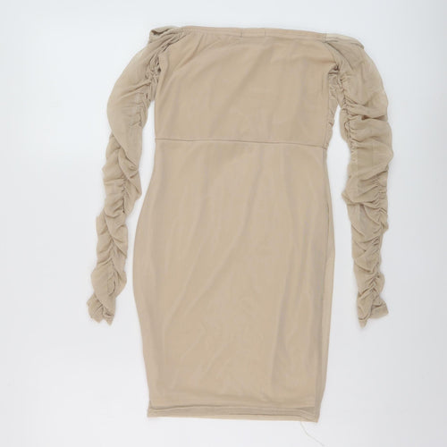 PRETTYLITTLETHING Womens Beige Polyester Mini Size 8 Square Neck Pullover