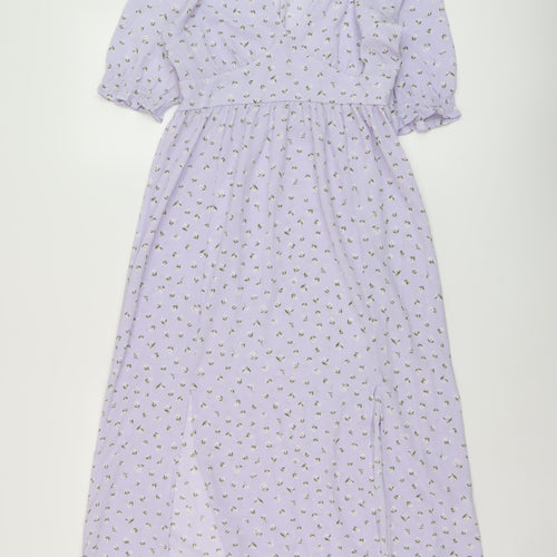 Monki Womens Purple Floral Polyester A-Line Size 6 V-Neck Pullover