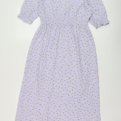 Monki Womens Purple Floral Polyester A-Line Size 6 V-Neck Pullover
