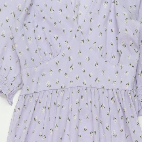 Monki Womens Purple Floral Polyester A-Line Size 6 V-Neck Pullover