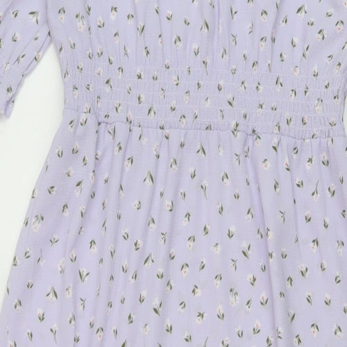 Monki Womens Purple Floral Polyester A-Line Size 6 V-Neck Pullover