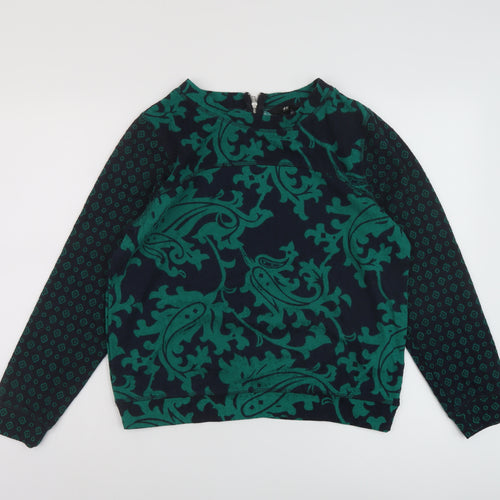 H&M Womens Green Geometric Polyester Basic Blouse Size S Round Neck
