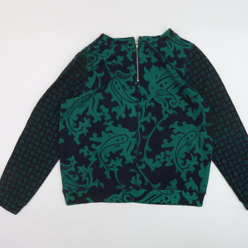 H&M Womens Green Geometric Polyester Basic Blouse Size S Round Neck