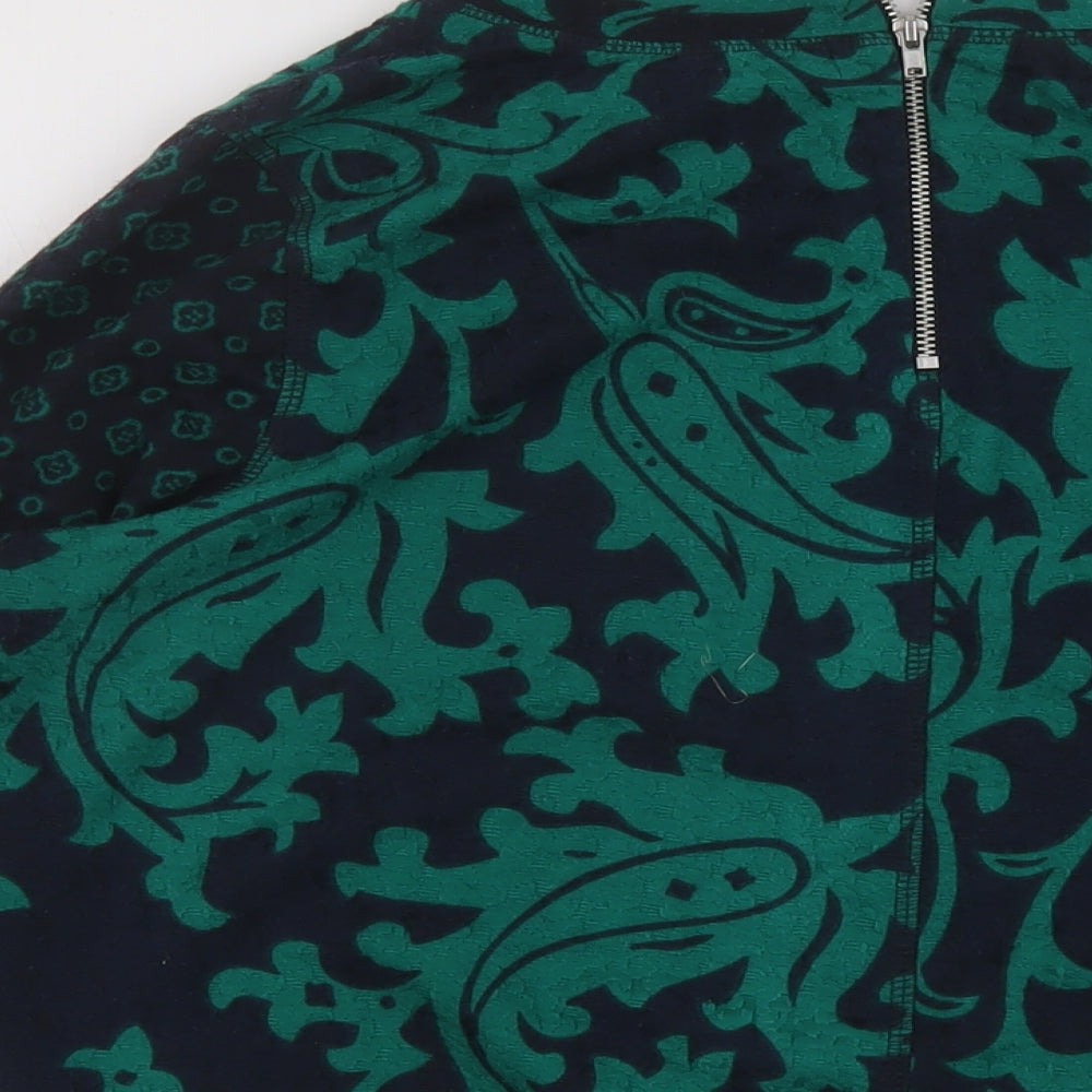 H&M Womens Green Geometric Polyester Basic Blouse Size S Round Neck