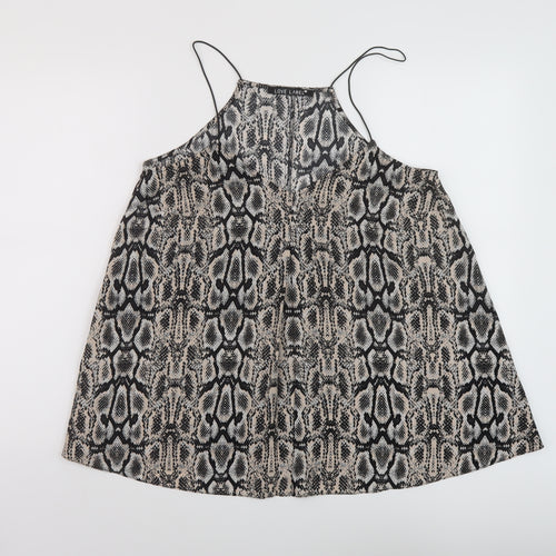 Love Label Womens Beige Animal Print Polyester Basic Tank Size 12 V-Neck