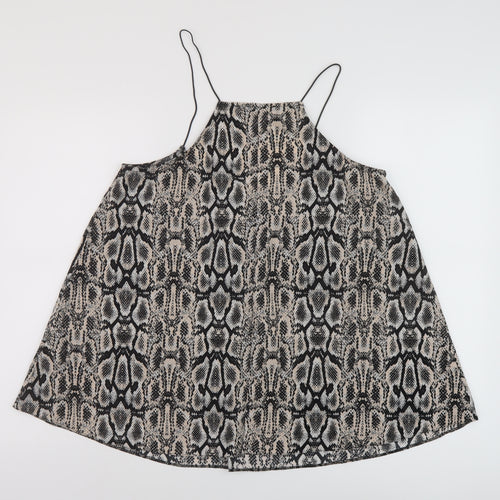 Love Label Womens Beige Animal Print Polyester Basic Tank Size 12 V-Neck