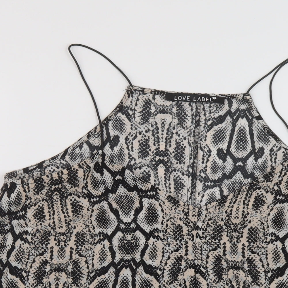 Love Label Womens Beige Animal Print Polyester Basic Tank Size 12 V-Neck