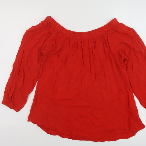 Select Womens Red Viscose Basic Blouse Size 12 Square Neck