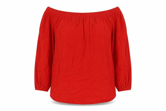 Front view of Select women’s red viscose basic blouse, size UK 12, square neck