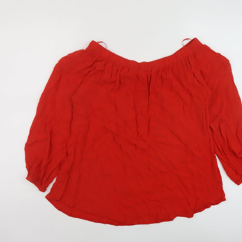 Select Womens Red Viscose Basic Blouse Size 12 Square Neck