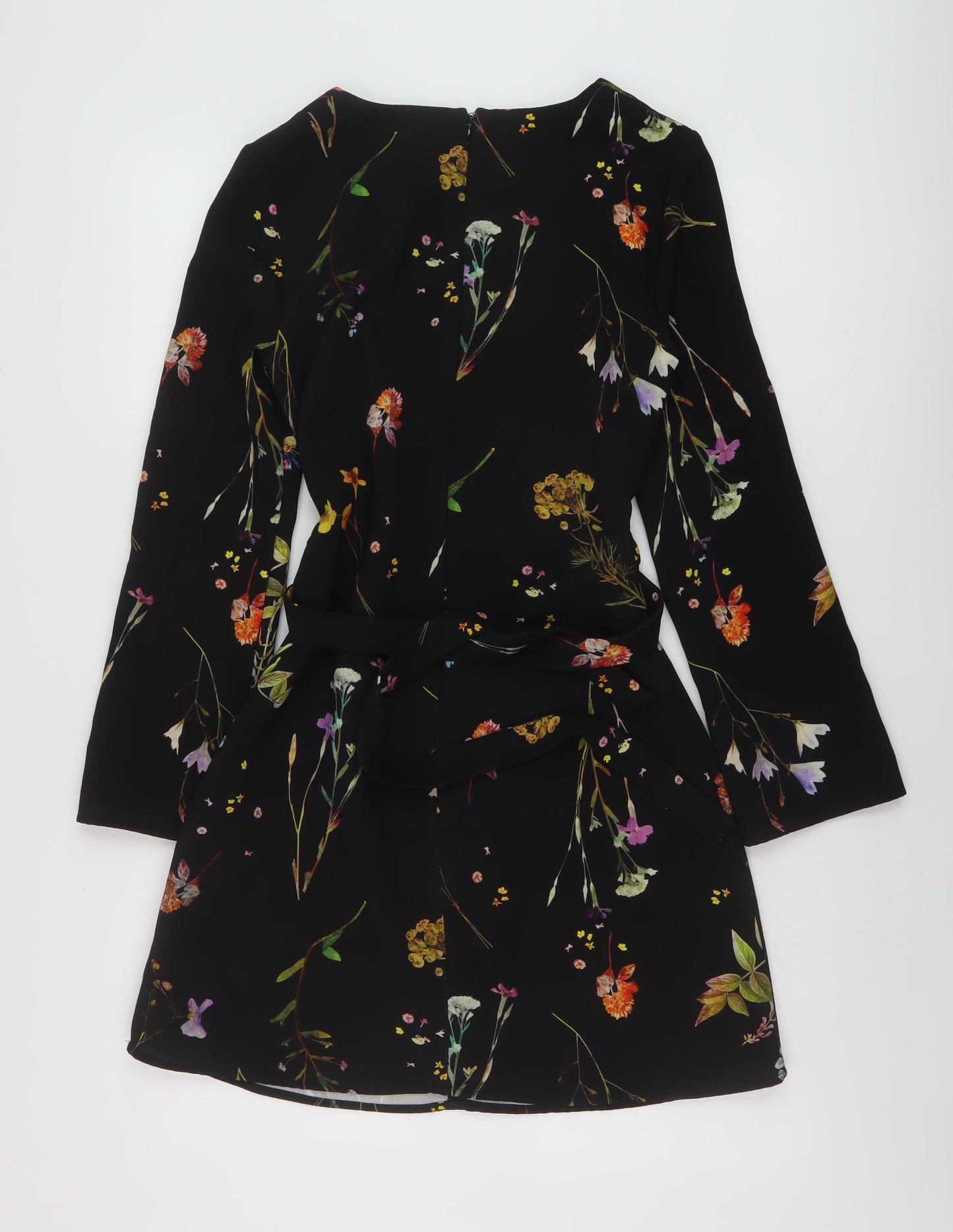 Topshop Womens Beige Floral Polyester A-Line Size 6 V-Neck Zip