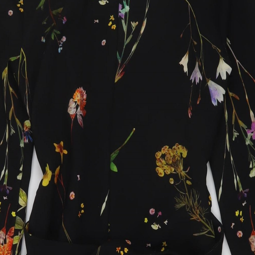 Topshop Womens Beige Floral Polyester A-Line Size 6 V-Neck Zip