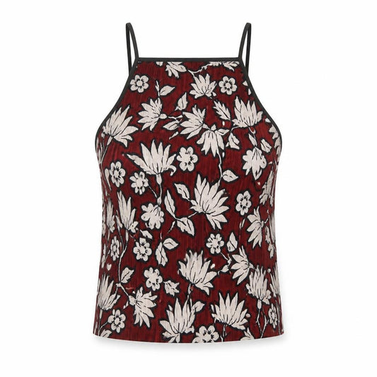 Front view of Topshop women’s red geometric polyester basic tank, size UK 12, square neck