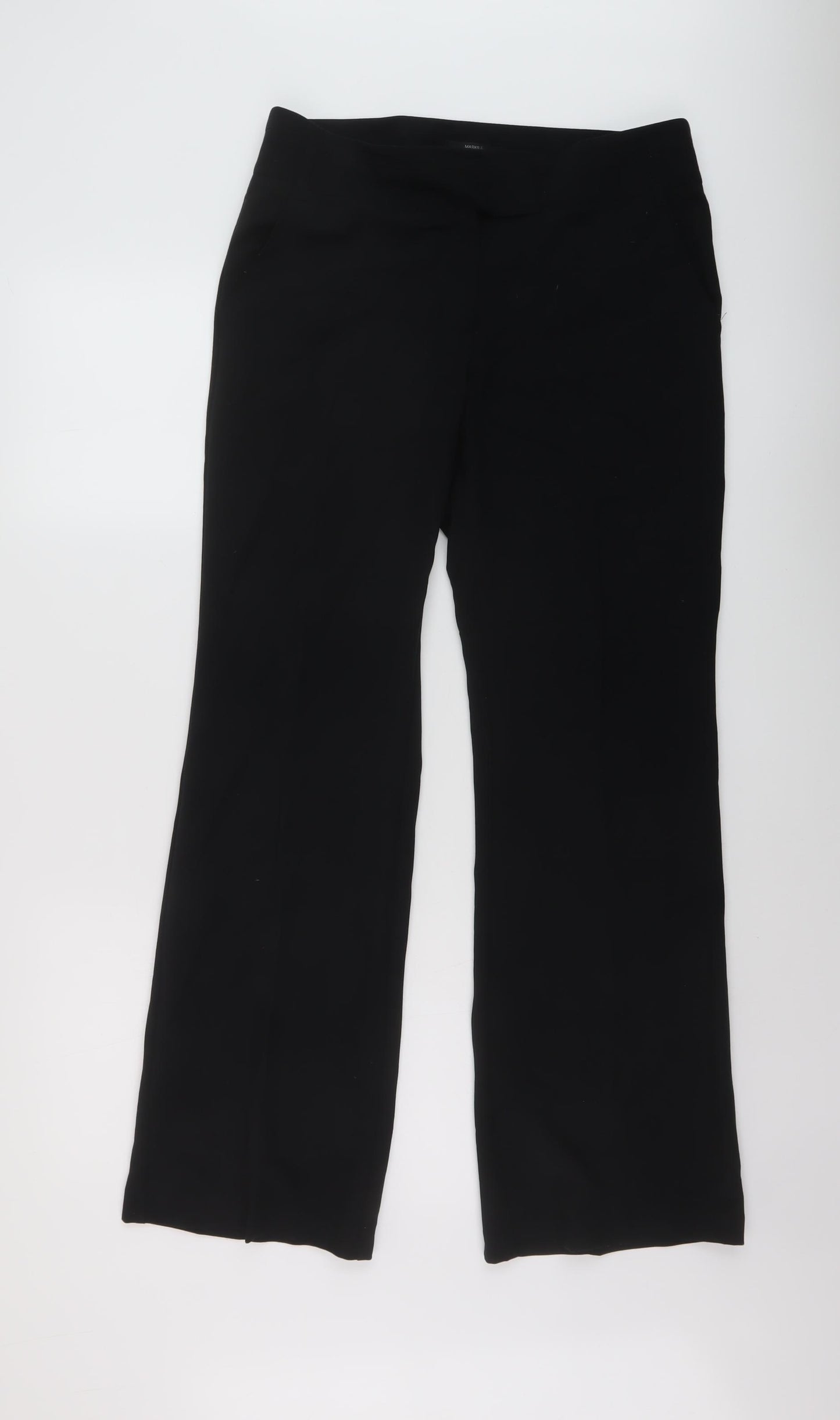 Marks and Spencer Womens Black Polyester Trousers Size 12 L30 in Regular Hook & Eye