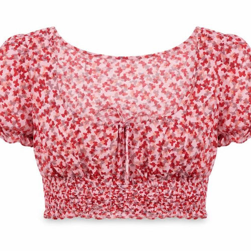 Motel Womens Pink Geometric Viscose Cropped Blouse Size M Square Neck