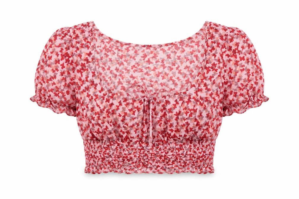 Motel Womens Pink Geometric Viscose Cropped Blouse Size M Square Neck