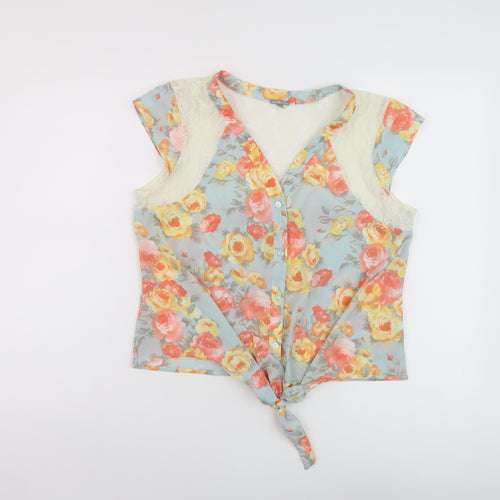 Charlotte Russe Womens Multicoloured Floral Polyester Basic Blouse Size L V-Neck