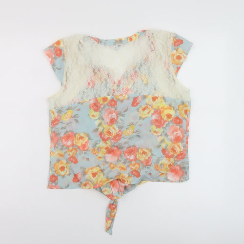 Charlotte Russe Womens Multicoloured Floral Polyester Basic Blouse Size L V-Neck