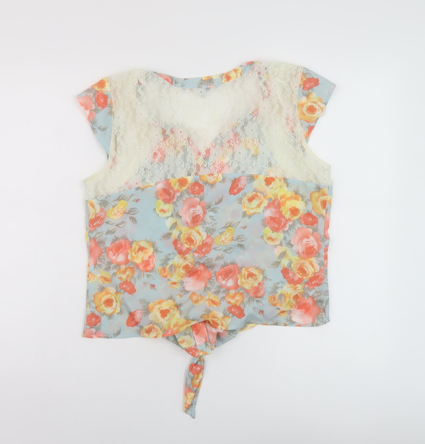 Charlotte Russe Womens Multicoloured Floral Polyester Basic Blouse Size L V-Neck