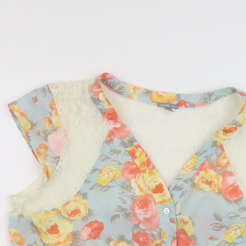 Charlotte Russe Womens Multicoloured Floral Polyester Basic Blouse Size L V-Neck