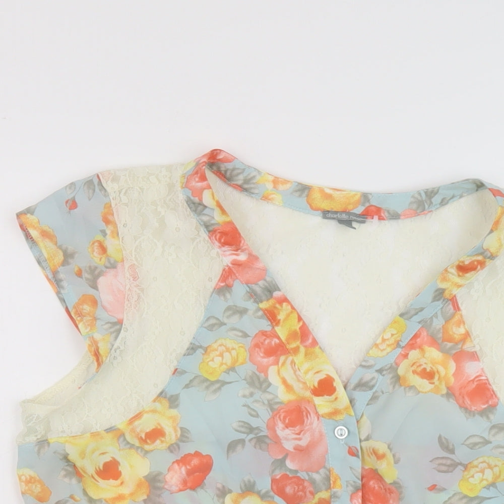 Charlotte Russe Womens Multicoloured Floral Polyester Basic Blouse Size L V-Neck