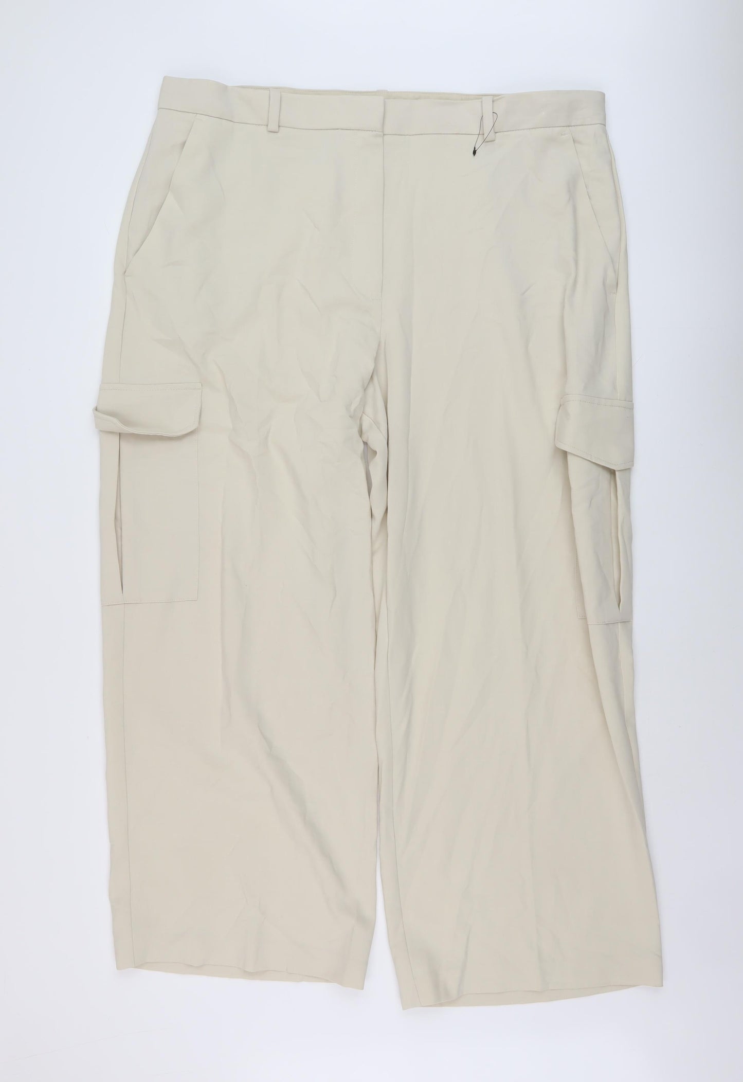 Marks and Spencer Womens Beige Polyester Trousers Size 22 L29 in Regular Button