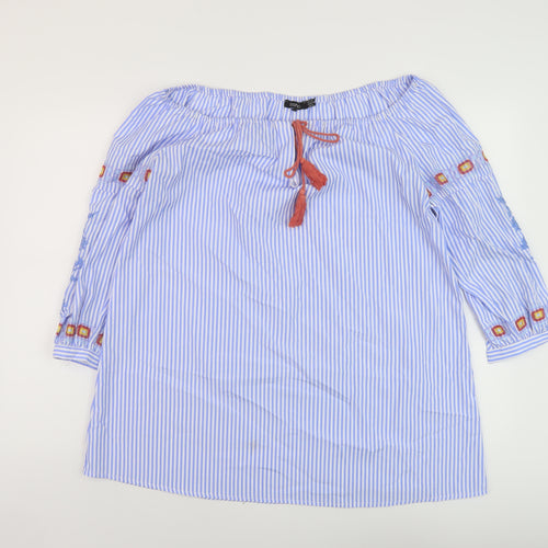 Boohoo Womens Blue Striped Polyester Basic Blouse Size 12 Square Neck