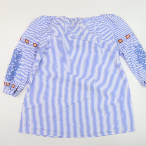 Boohoo Womens Blue Striped Polyester Basic Blouse Size 12 Square Neck