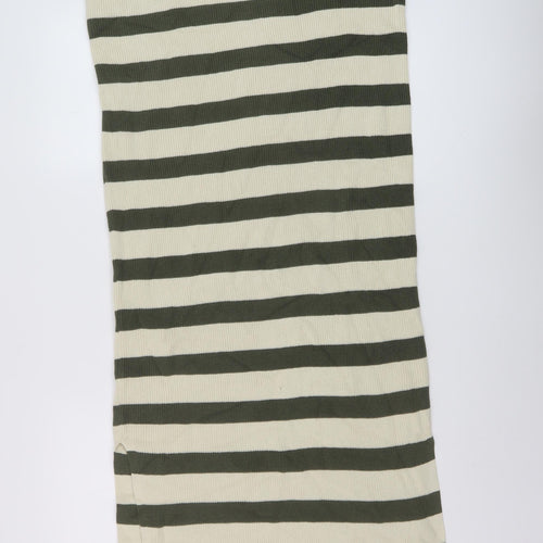 Marks and Spencer Womens Green Striped Cotton Jumper Dress Size M V-Neck Pullover