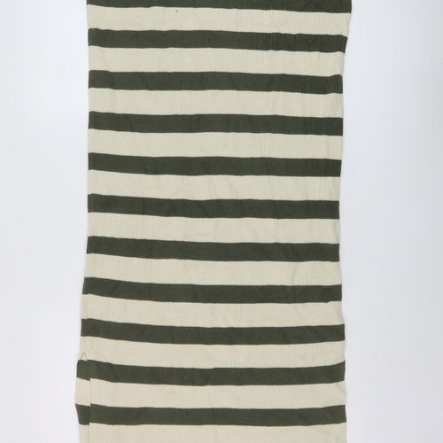 Marks and Spencer Womens Green Striped Cotton Jumper Dress Size M V-Neck Pullover