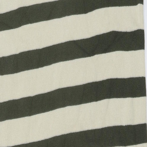Marks and Spencer Womens Green Striped Cotton Jumper Dress Size M V-Neck Pullover