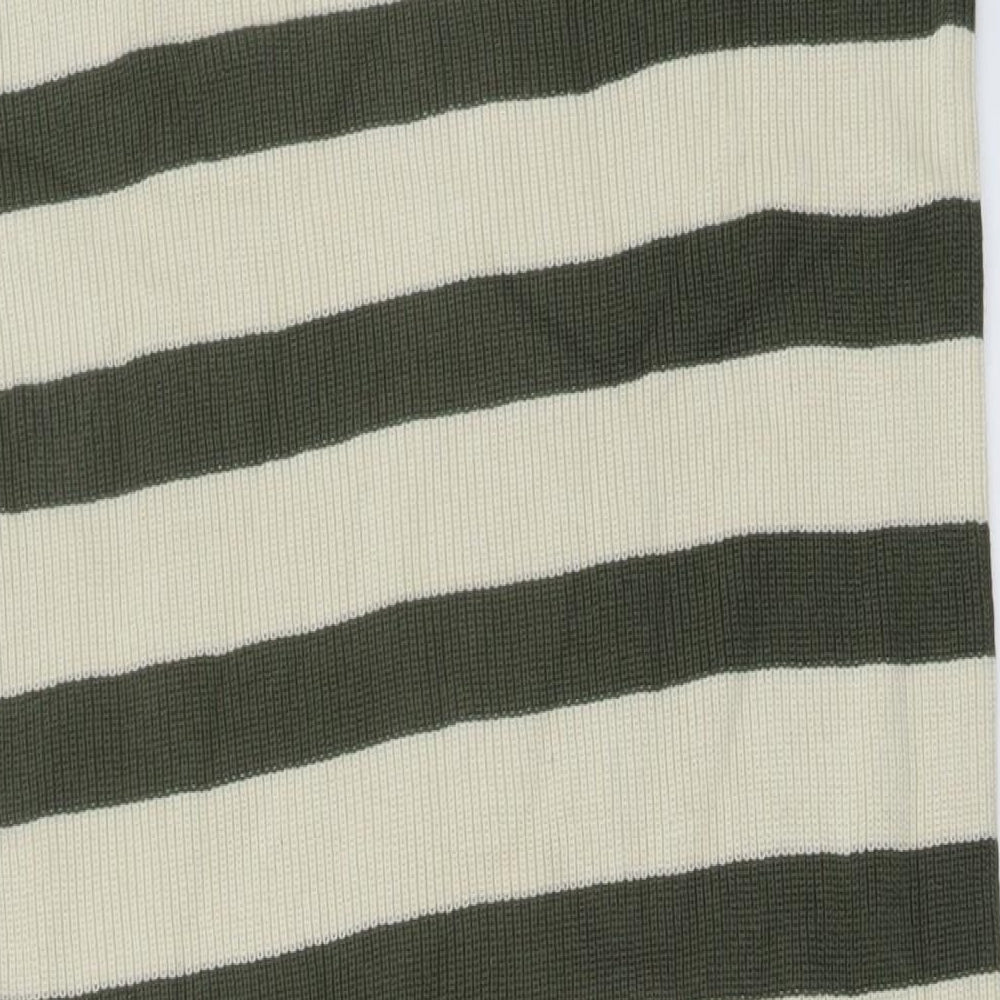 Marks and Spencer Womens Green Striped Cotton Jumper Dress Size M V-Neck Pullover
