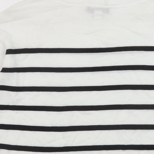 Marks and Spencer Womens White Round Neck Striped Acrylic Pullover Jumper Size XS