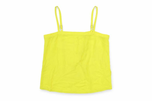 Front view of River Island women’s yellow polyester basic tank, size UK 12, square neck