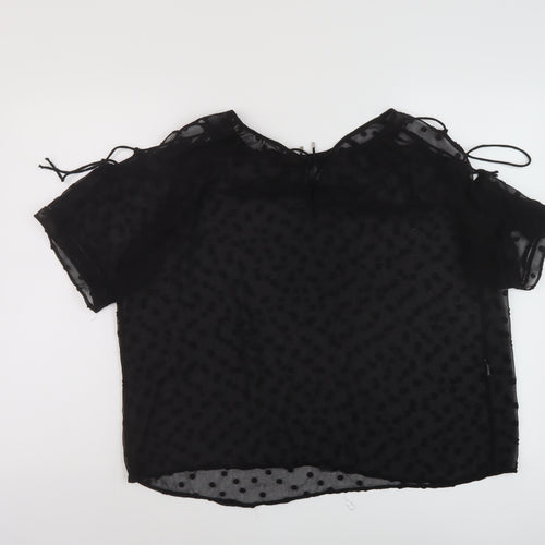 Zara Womens Black Polyester Basic Blouse Size S Round Neck