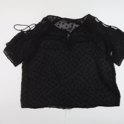Zara Womens Black Polyester Basic Blouse Size S Round Neck