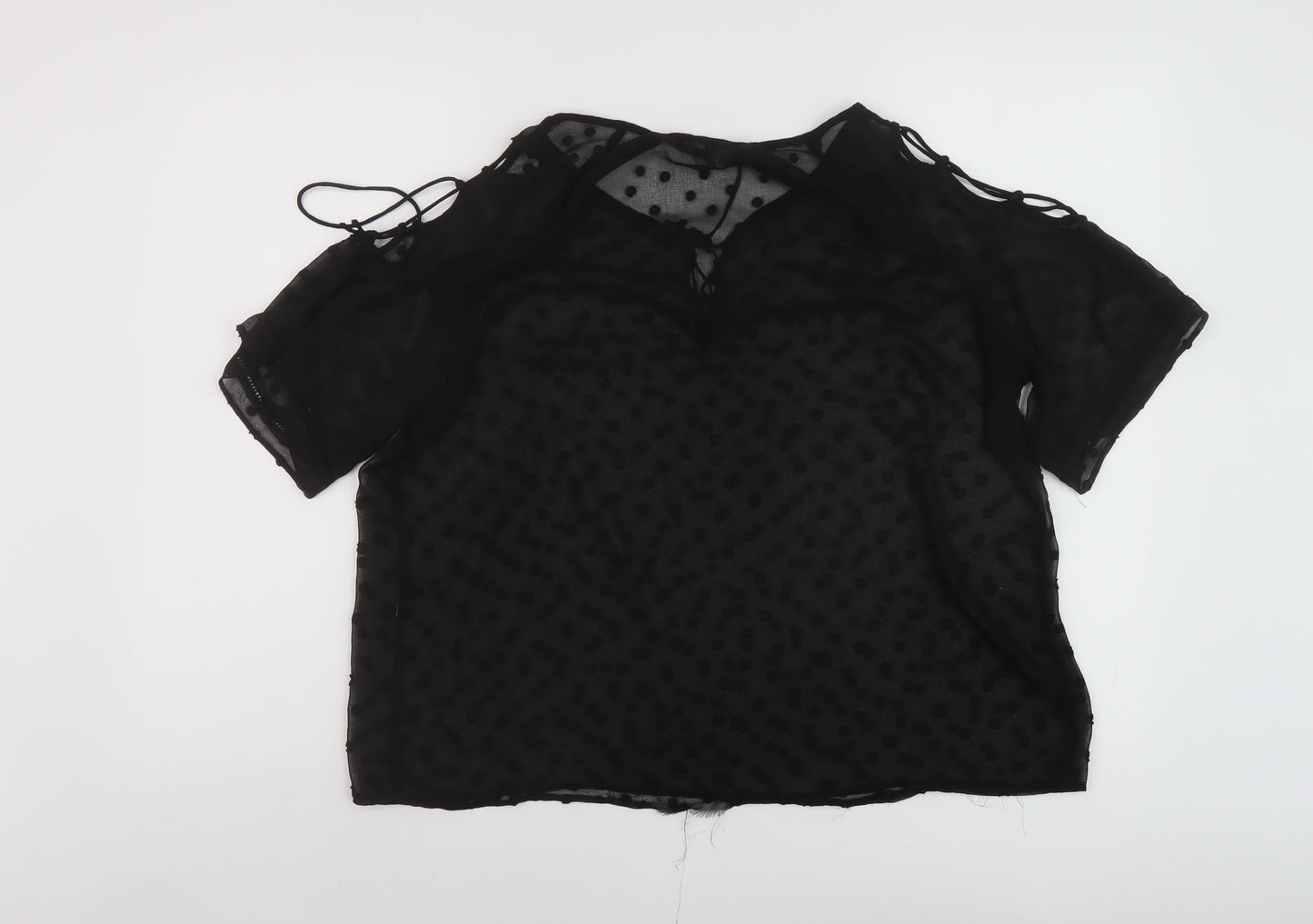 Zara Womens Black Polyester Basic Blouse Size S Round Neck
