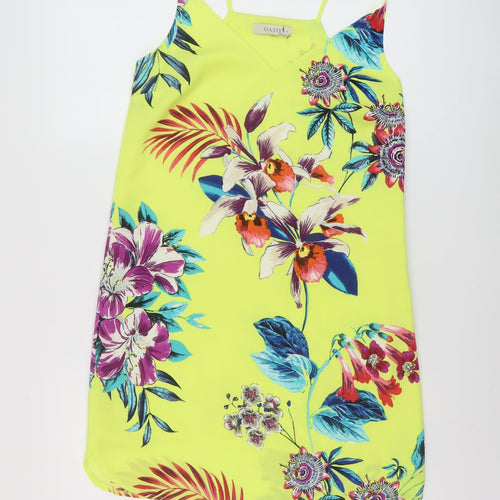 Oasis Womens Yellow Floral Polyester Mini Size 8 V-Neck Pullover