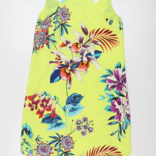 Oasis Womens Yellow Floral Polyester Mini Size 8 V-Neck Pullover
