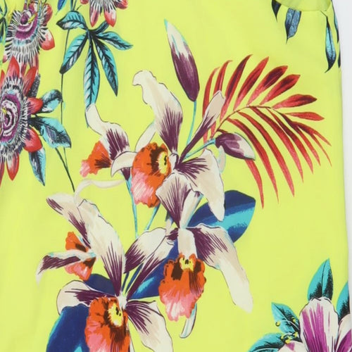 Oasis Womens Yellow Floral Polyester Mini Size 8 V-Neck Pullover
