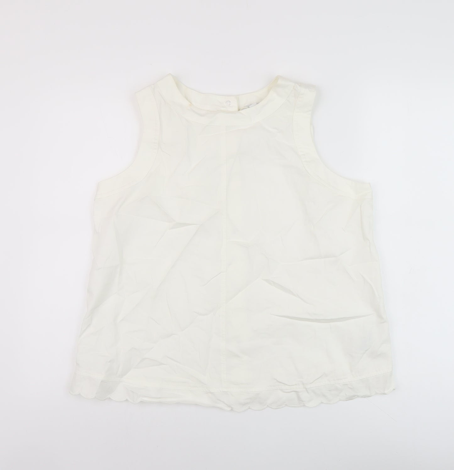 Marks and Spencer Womens White Cotton Basic Tank Size 14 Round Neck