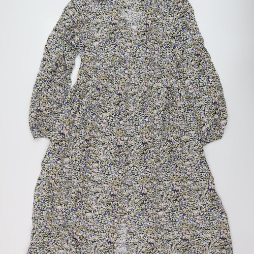 Marks and Spencer Womens Multicoloured Floral Viscose A-Line Size 10 V-Neck Button
