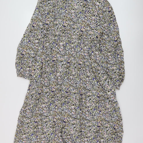 Marks and Spencer Womens Multicoloured Floral Viscose A-Line Size 10 V-Neck Button