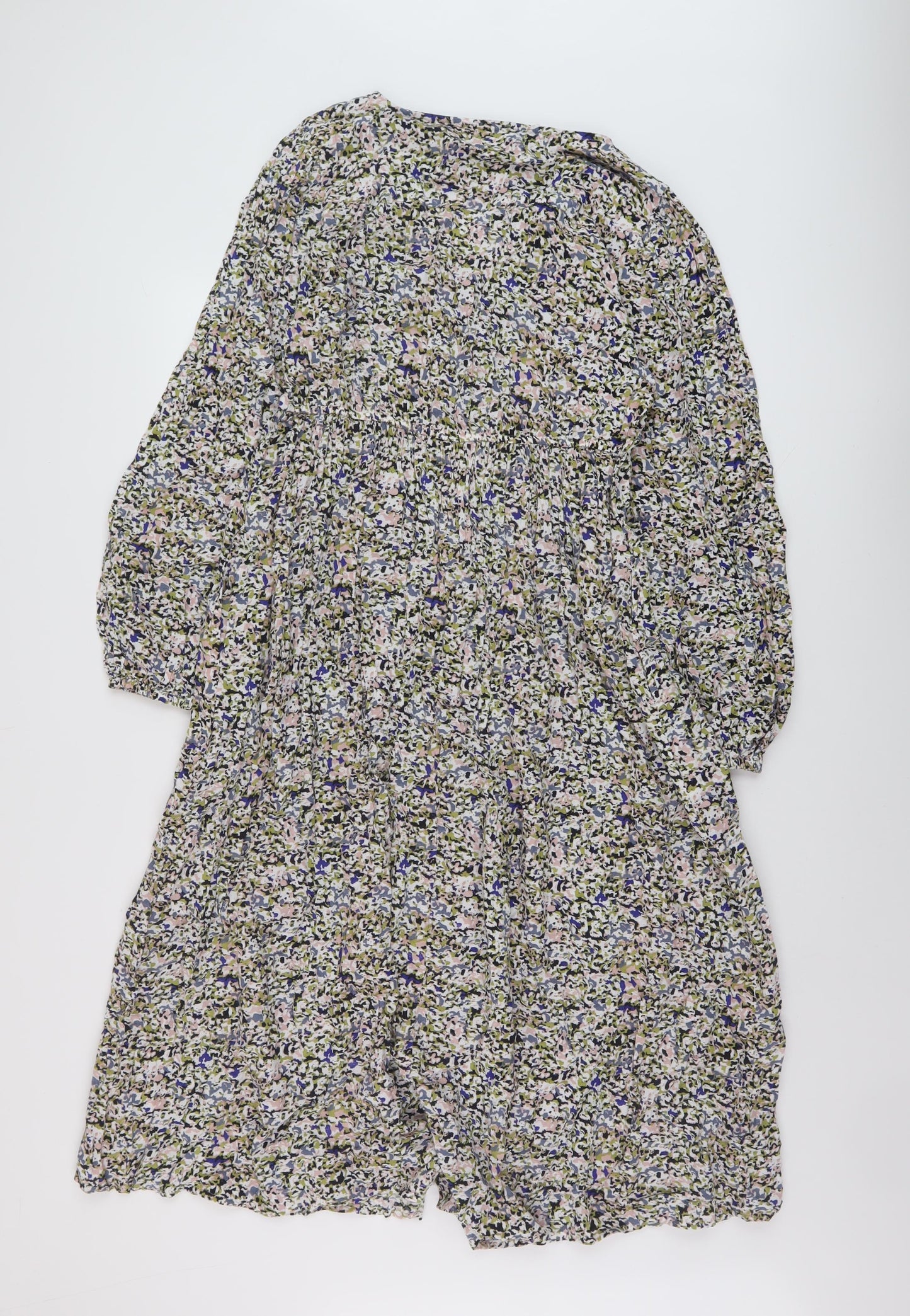 Marks and Spencer Womens Multicoloured Floral Viscose A-Line Size 10 V-Neck Button