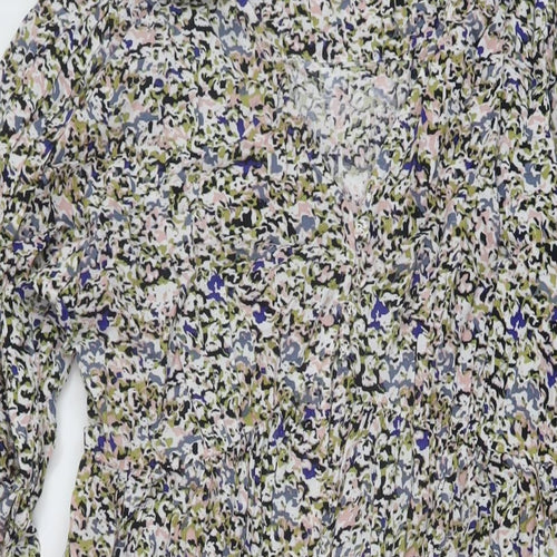 Marks and Spencer Womens Multicoloured Floral Viscose A-Line Size 10 V-Neck Button