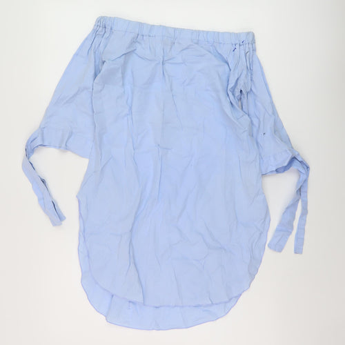New Look Womens Blue Cotton Basic Blouse Size S Square Neck