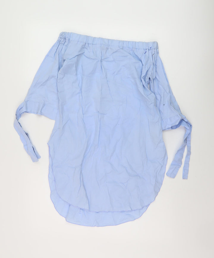 New Look Womens Blue Cotton Basic Blouse Size S Square Neck