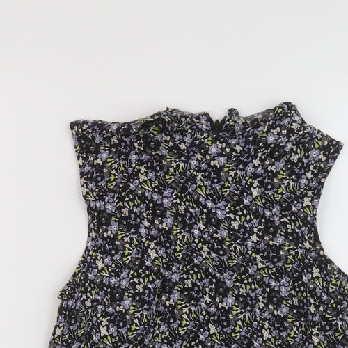 NEXT Womens Multicoloured Floral Viscose Basic T-Shirt Size 6 Mock Neck