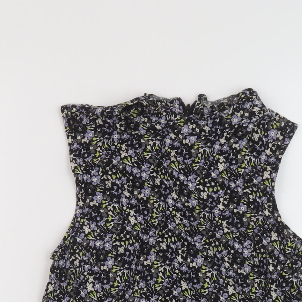 NEXT Womens Multicoloured Floral Viscose Basic T-Shirt Size 6 Mock Neck